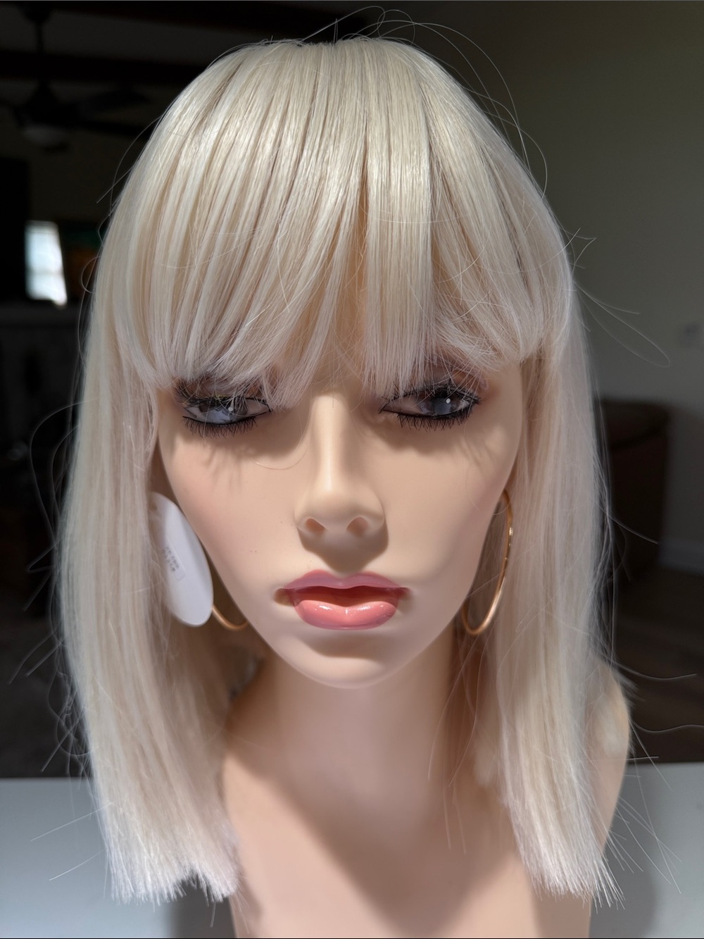 HAIR, 13” Bob with bangs, Center Part, Platinum Blonde